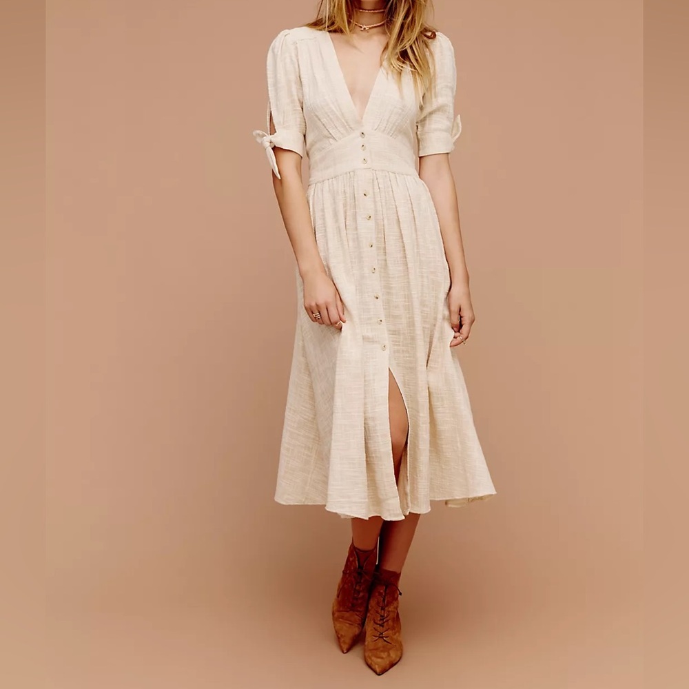 FREE PEOPLE Love Of My Life Cotton Gauze Midi Dress Ivory Large - Picture 2 of 10